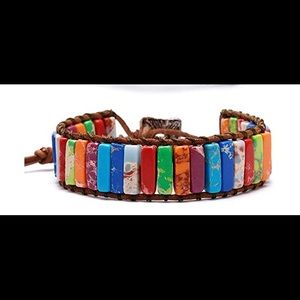 Leather Wrap Chakra Rainbow Bracelet